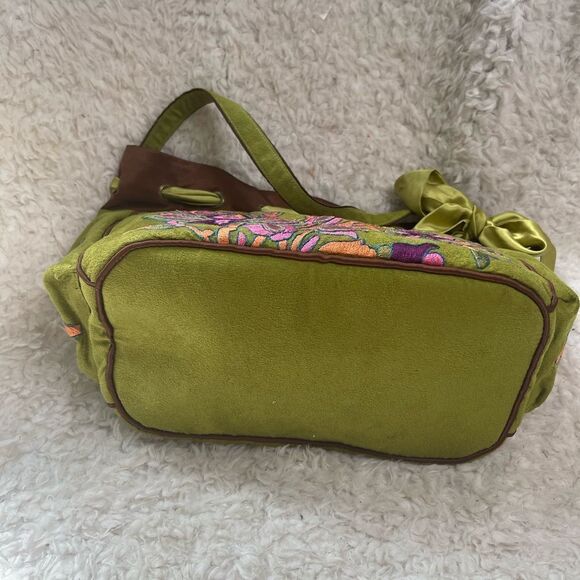 Ipa-Nima fabric green& Brown Floral embroidery medium shoulder bag bohemian look - Picture 9 of 16